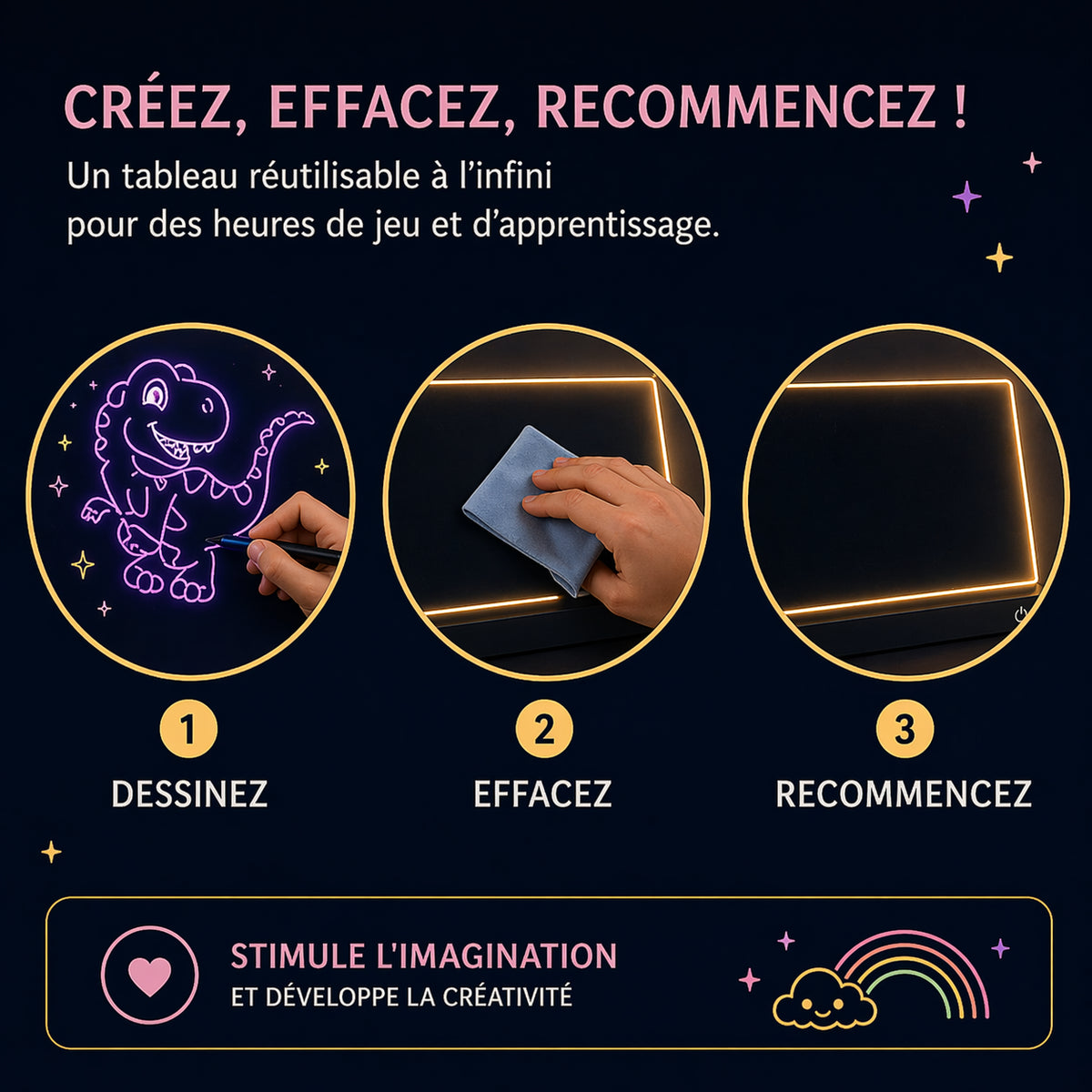 Tableau Lumineux LED Magique Rechargeable